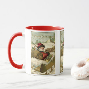 Vintage Christmas, Victorian Santa Claus in Sleigh Mug
