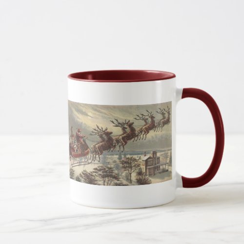 Vintage Christmas Victorian Santa Claus in Sleigh Mug