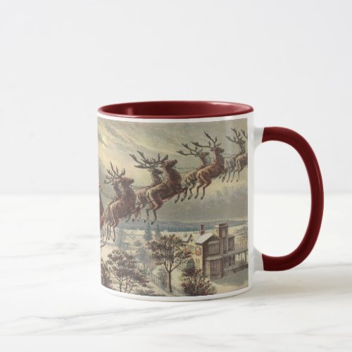 Vintage Christmas Victorian Santa Claus in Sleigh Mug