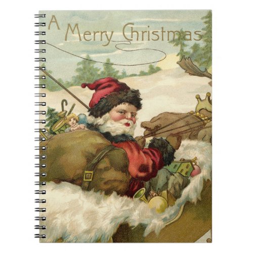 Vintage Christmas Victorian Santa Claus in Sleigh Notebook