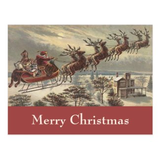 Vintage Christmas, Victorian Santa Claus in Sleigh Postcard