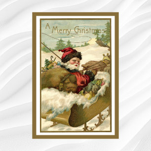 Vintage Christmas, Victorian Santa Claus in Sleigh Poster