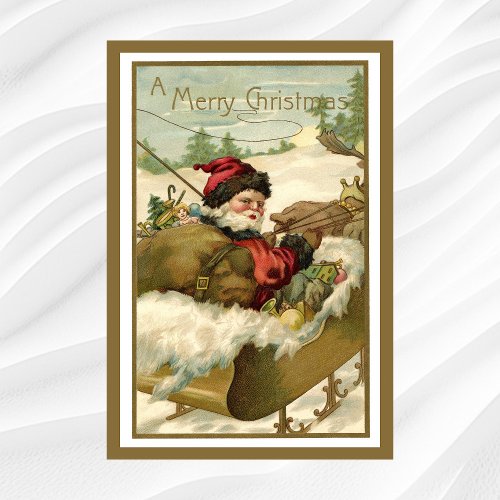 Vintage Christmas Victorian Santa Claus in Sleigh Poster