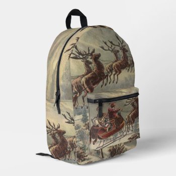 Vintage Christmas  Victorian Santa Claus In Sleigh Printed Backpack by ChristmasCafe at Zazzle
