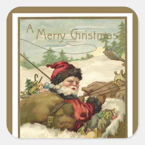 Vintage Christmas Victorian Santa Claus in Sleigh Square Sticker