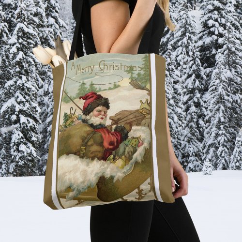 Vintage Christmas Victorian Santa Claus in Sleigh Tote Bag