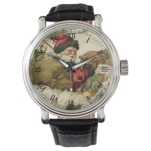 Vintage Christmas, Victorian Santa Claus in Sleigh Watch