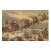 Vintage Christmas, Victorian Santa Claus in Sleigh Wood Wall Art