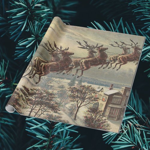 Vintage Christmas Victorian Santa Claus in Sleigh Wrapping Paper