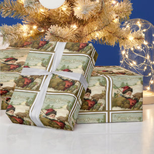 Vintage Christmas, Victorian Santa Claus in Sleigh Wrapping Paper