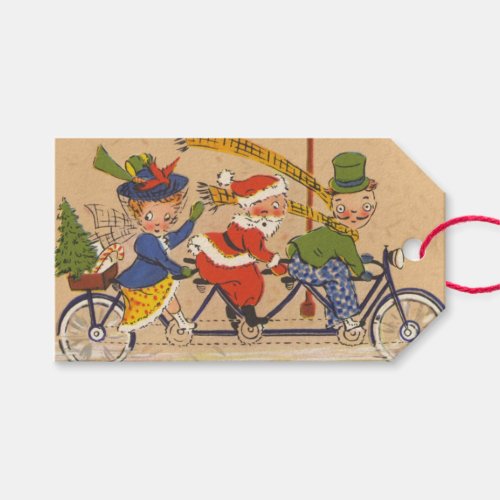 Vintage Christmas Victorian Santa Claus on Bike Gift Tags