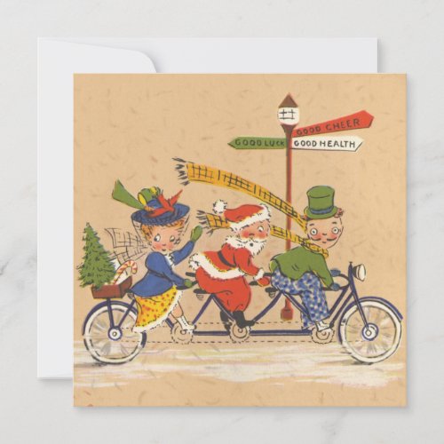 Vintage Christmas Victorian Santa Claus on Bike Holiday Card