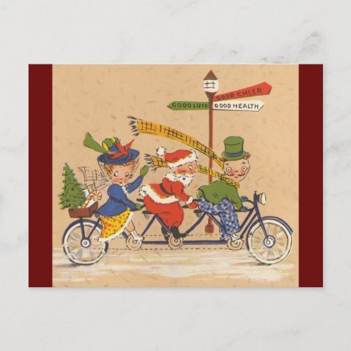 Vintage Christmas Victorian Santa Claus on Bike Holiday Postcard