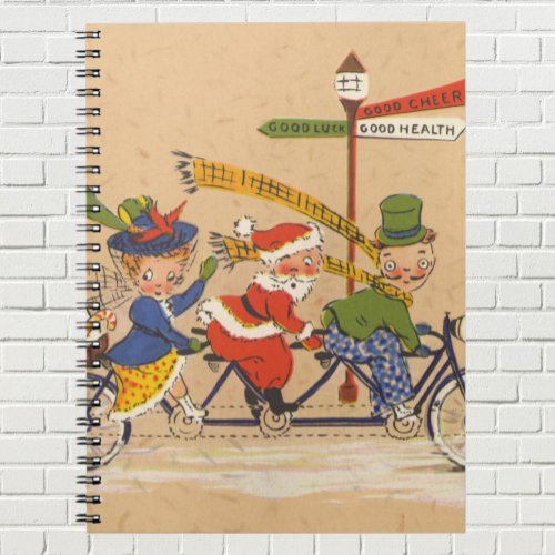 Vintage Christmas Victorian Santa Claus on Bike Notebook