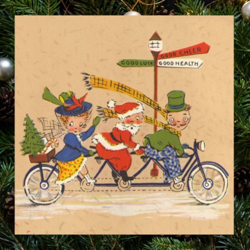 Vintage Christmas Victorian Santa Claus on Bike Poster