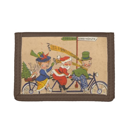 Vintage Christmas Victorian Santa Claus on Bike Tri_fold Wallet