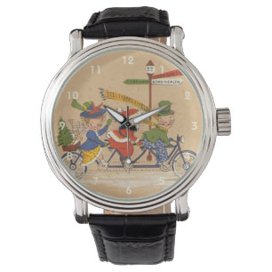 Vintage Christmas, Victorian Santa Claus on Bike Watch