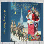 Vintage Christmas Victorian Santa Claus on Chimney 3 Ring Binder<br><div class="desc">Vintage illustration Christmas holiday design featuring a Victorian Santa Claus on a rooftop about to go down the chimney. The reindeer and sleigh are on the roof waiting. A beautiful church is in the background with stars and the moon in the blue night sky.</div>