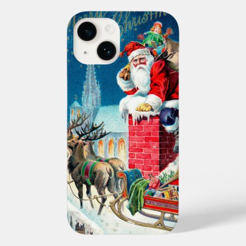 Vintage Christmas Victorian Santa Claus on Chimney Case_Mate iPhone 14 Case