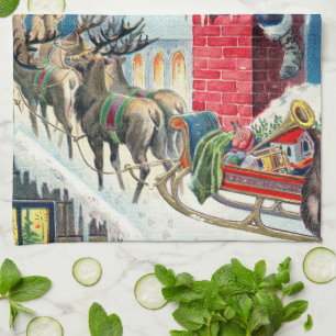 Vintage Christmas Victorian Santa Claus on Chimney Kitchen Towel