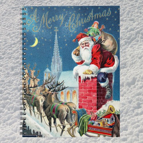 Vintage Christmas Victorian Santa Claus on Chimney Notebook