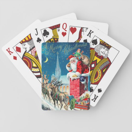 Vintage Christmas Victorian Santa Claus on Chimney Playing Cards