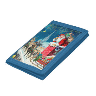 Vintage Christmas Victorian Santa Claus on Chimney Trifold Wallet