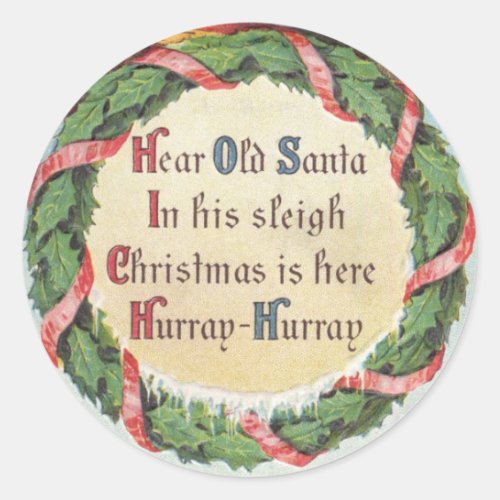 Vintage Christmas Victorian Santa Claus on Wreath Classic Round Sticker