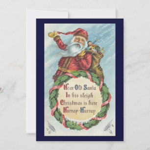 Vintage Christmas, Victorian Santa Claus on Wreath Holiday Card