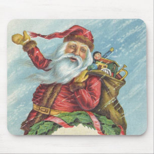Vintage Christmas, Victorian Santa Claus on Wreath Mouse Pad