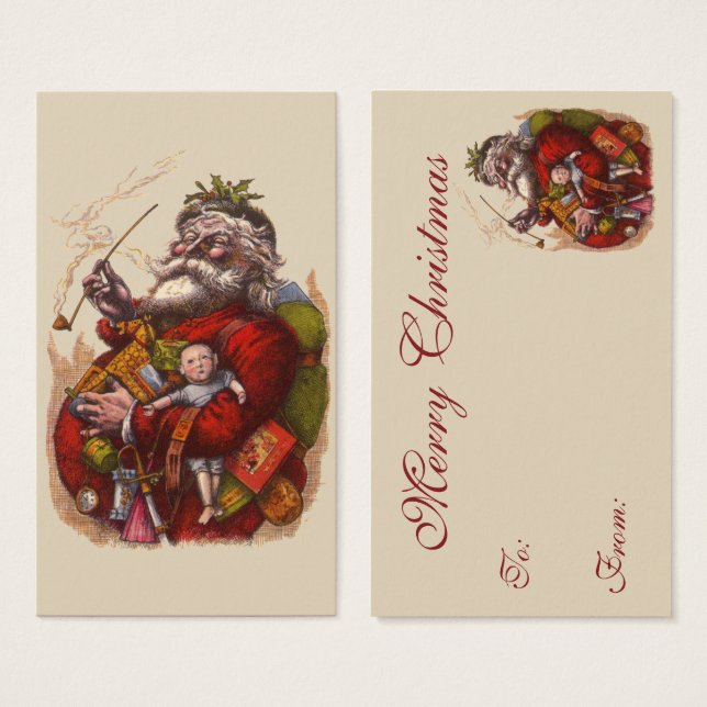 Vintage Christmas, Victorian Santa Claus Pipe Toys (Front & Back)