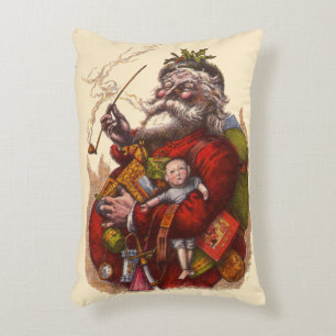 Vintage Christmas, Victorian Santa Claus Pipe Toys Accent Pillow
