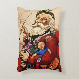 Vintage Christmas, Victorian Santa Claus Pipe Toys Accent Pillow