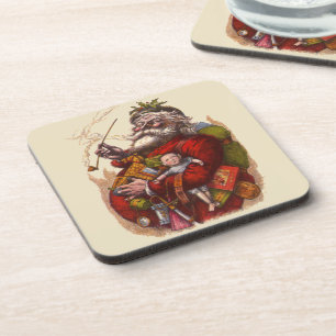 Vintage Christmas, Victorian Santa Claus Pipe Toys Beverage Coaster