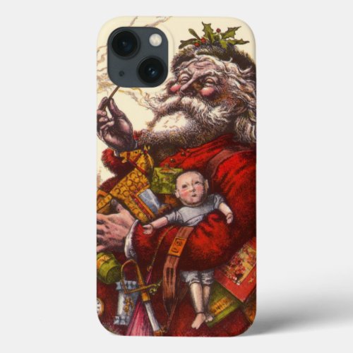 Vintage Christmas Victorian Santa Claus Pipe Toys iPhone 13 Case