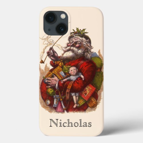 Vintage Christmas Victorian Santa Claus Pipe Toys iPhone 13 Case