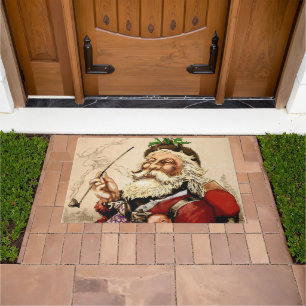 Vintage Christmas, Victorian Santa Claus Pipe Toys Doormat