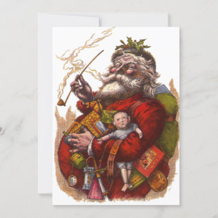 Vintage Christmas, Victorian Santa Claus Pipe Toys Holiday Card