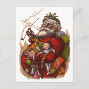 Vintage Christmas, Victorian Santa Claus Pipe Toys Holiday Postcard