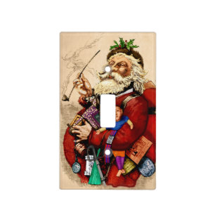 Vintage Christmas, Victorian Santa Claus Pipe Toys Light Switch Cover
