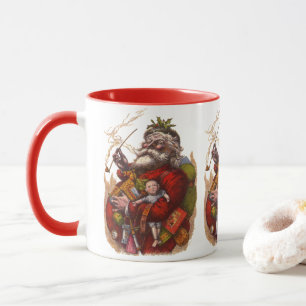 Vintage Christmas, Victorian Santa Claus Pipe Toys Mug