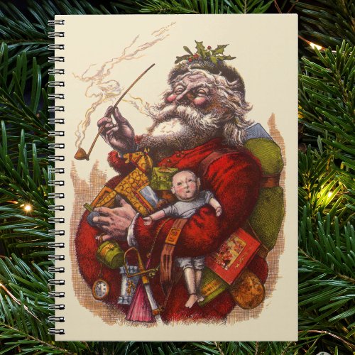 Vintage Christmas Victorian Santa Claus Pipe Toys Notebook