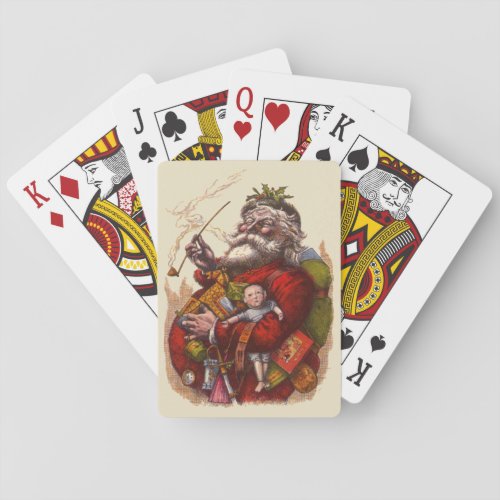 Vintage Christmas Victorian Santa Claus Pipe Toys Poker Cards