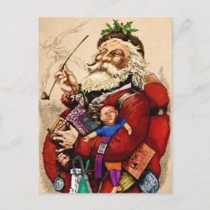 Vintage Christmas, Victorian Santa Claus Pipe Toys Postcard