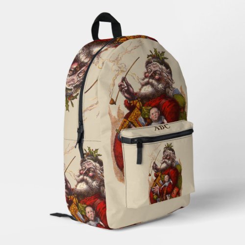 Vintage Christmas Victorian Santa Claus Pipe Toys Printed Backpack