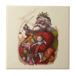 Vintage Christmas, Victorian Santa Claus Pipe Toys Tile