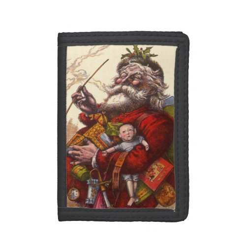 Vintage Christmas Victorian Santa Claus Pipe Toys Trifold Wallet