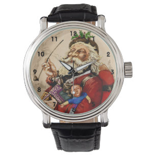 Vintage Christmas, Victorian Santa Claus Pipe Toys Watch