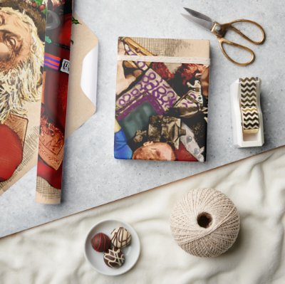 Vintage Christmas, Victorian Santa Claus Pipe Toys Wrapping Paper