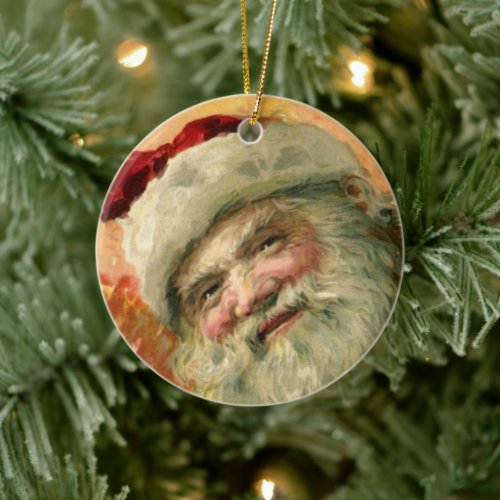 Vintage Christmas Victorian Santa Claus Portrait Ceramic Ornament